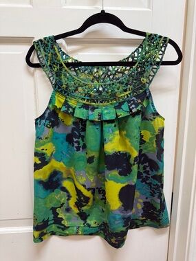Odille Green Teal & Black Lattice Yoke Camisole Size 8